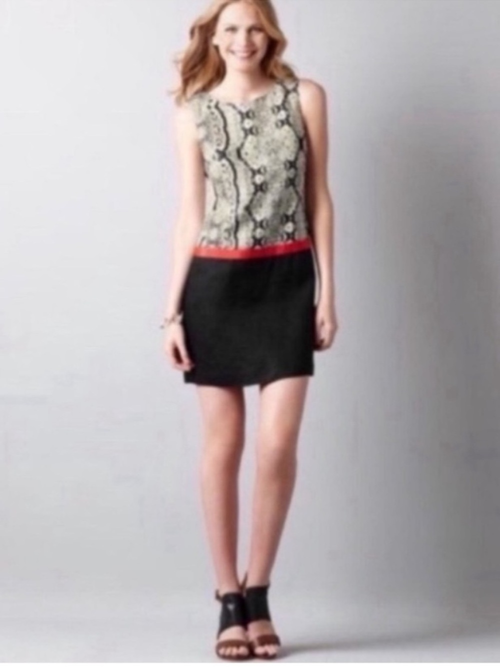 Loft 100% Linen Python Print Drop Waist Mini Dress Size 8
